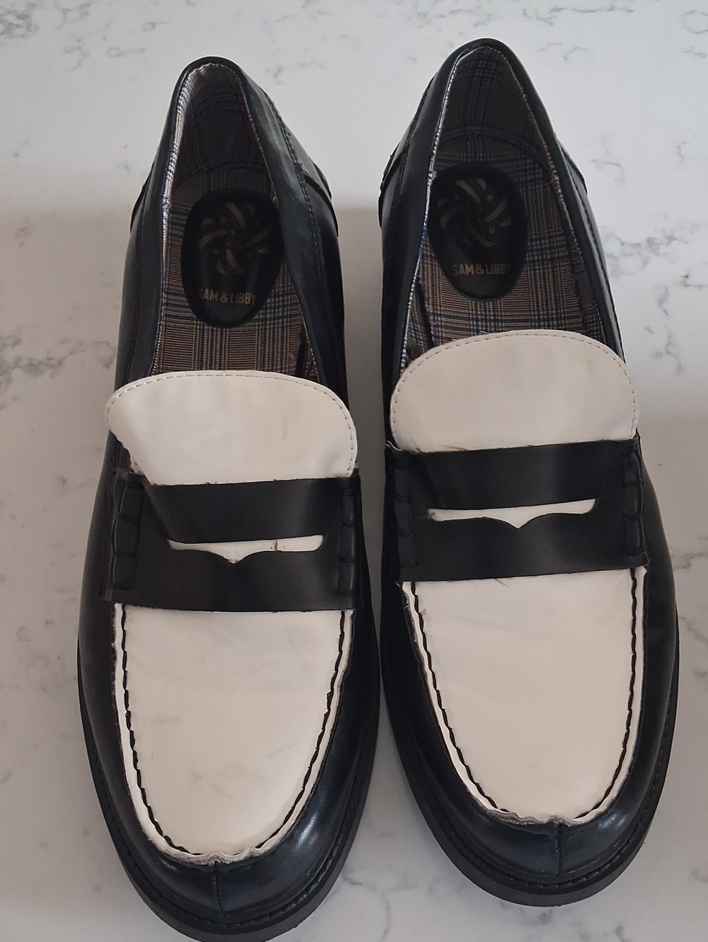 Sam & Libby Two-Tone Black and White Penny Loafers